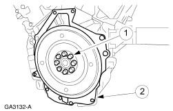 Page 2 of 31 Metal surface cleaner (F4AZ- 19A536-RA) WSE- M5B392-A Disassembly 1. Remove the flywheel. 1. Remove the bolts. 2. Remove the backing plate.