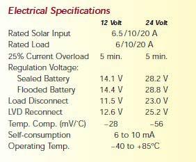 selection of voltage (12 V/24 V) Temperature compensation Positive grounding - or negative grounding on one terminal Lighting control options during nighttime Field adjustable parameters by two