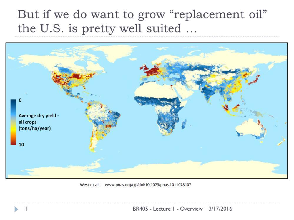 This is a map of agricultural productivity in the world.