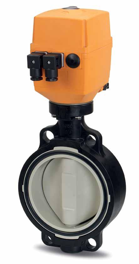 Electrically Actuated Wafer Butterfly Valve Type 1 General Size: 2 12 Outer Body: Glass-filled PP Material: PVC, CPVC, PROGEF Standard PP, ABS, SYGEF Standard PVDF Seals: EPDM, FPM, PTFE/FPM Stem: