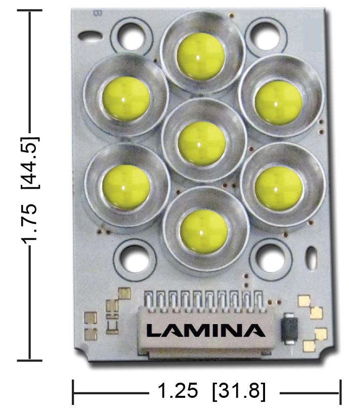 This unmatched thermal performance allows Lamina to densely cluster multiple LEDs to achieve exceptionally high luminous intensity in very small footprints.