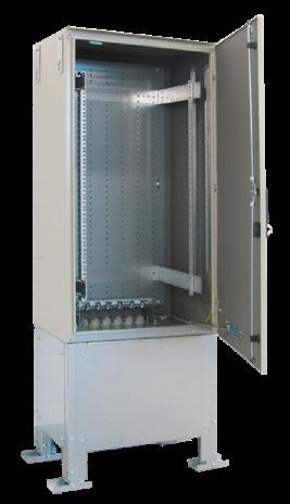 19 OUTDOOR CABINET 19 OUTDOOR CABINET IP54 Standard structure: cabinet, plinth mounting plate, 19 rail pair 24U Internal height: 1160 mm Internal depth: 400 mm Plinth adjustable height: 543.
