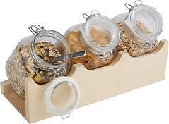 3 glass jars with air tight cover, wenge