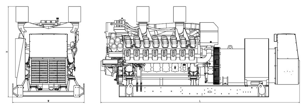 WEIGHTS AND DIMENSIONS Drawing above for illustration purposes only, based an standard open power 400 Volt engine-generator set. Lengths may vary with other voltages.