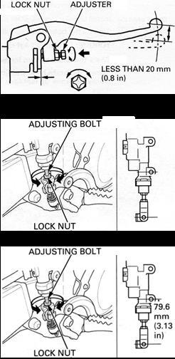 BRAKE SYSTEM Level position inspection The brake lev el position can be adjusted by loosening the lock nut and turning the adjuster.