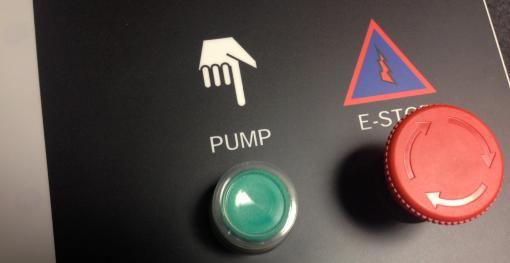 The f-pod had a configurable Operator Present Push to Pump button which means it can be set so all pumping operations require the button to be held pushed until the procedure is complete.