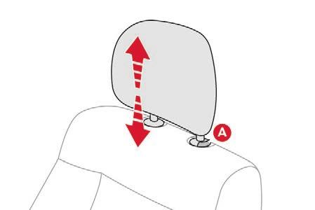 Head restraint height F To raise a head restraint, pull it upwards. F To remove it, press the lug A and pull it upwards.