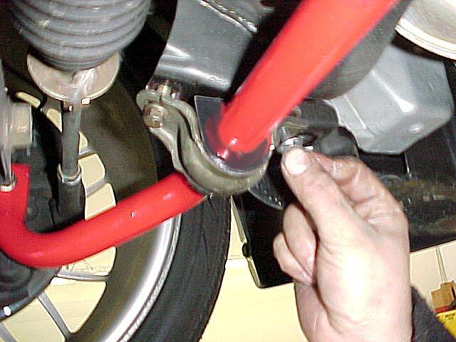 8) Lift the Hotchkis sway bar into position the same way the