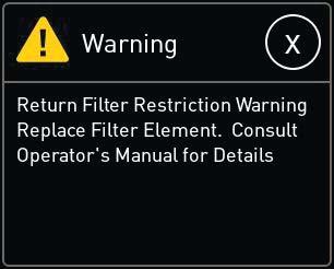 If, after the hydraulic oil is warm, the warning message shown in Figure 10 appears on the Wagner Smart Screen Display, both fi lter elements must be