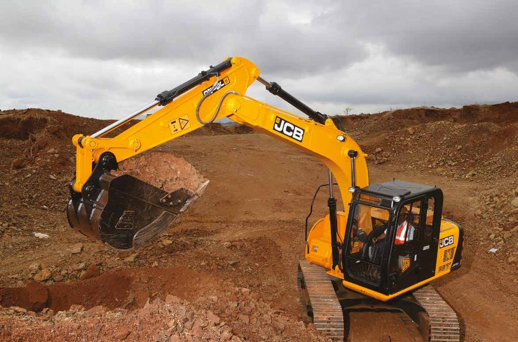JS120 TRACKED EXCAVATOR. 1. Boom and dipper A JCB JS120 reinforced boom and dipper is made of high tensile strength steel, with internal baffle plates for long life durability. 4.