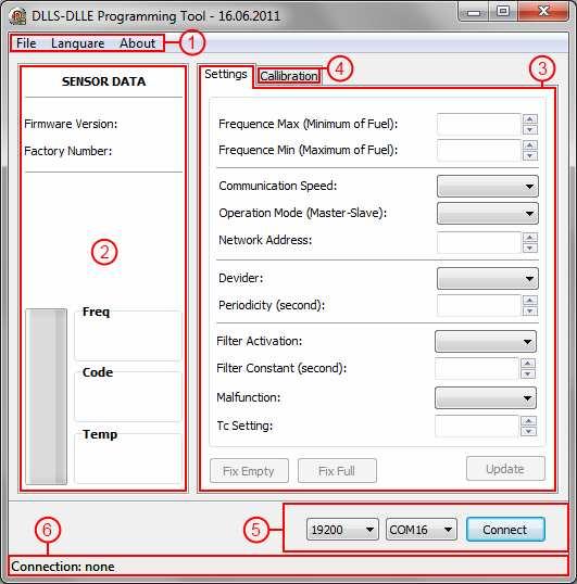 9. DLLS-DLLE PROGRAMMING TOOL SOFTWARE OVERVIEW Start the program GM DLLS-DLLE PT (FSProgrTool.exe). After start the program on the screen will open the basic form, shown on figure. 9.1.