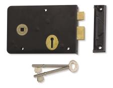 1439 Lever Rim Lock 1439 Lever Rim Lock For wood doors up to 50mm thick, opening inwards only. Hand must be stated on order. Deadbolt is locked or unlocked by key from either side.