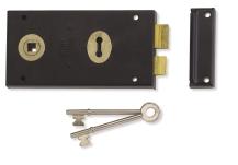 1448 Lever Rim Lock 1448 Lever Rim Lock For wood doors up to 50mm thick, hinged on the left or right and opening inwards only. Deadbolt is locked or unlocked by key from either side.