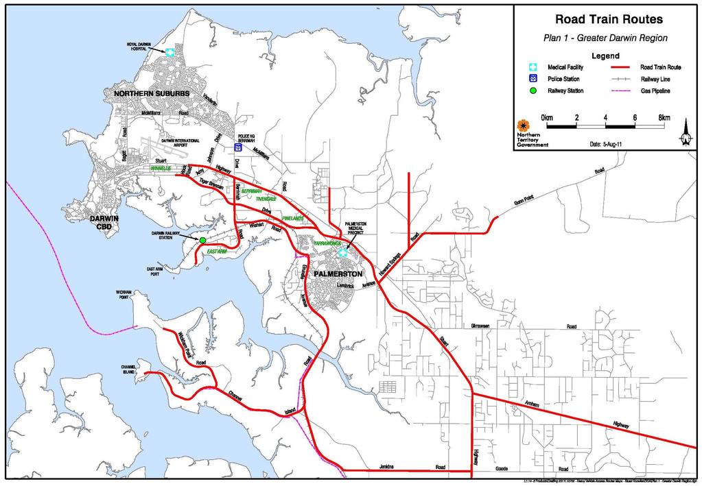 Appendix B Heavy Vehicle Route Maps Map 5: Road Train Route Greater Darwin Region