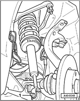 Page 4 of 16 40-41 - Remove bolt -1- mounting suspension strut to lower track control link. - Remove suspension strut downward.