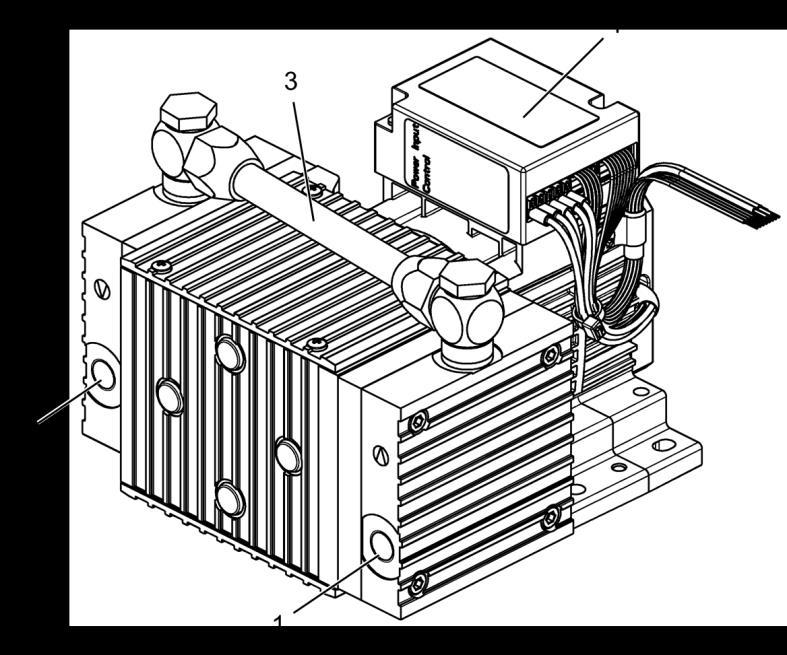 Assembly and function Diaphragm Vacuum Pumps N 813 1 Inlet (suction side) 2 Outlet (pressure side) 3 Pneumatic connection 4 Motor Assembly of N 813.5 ANE Fig. 3: Assembly of N 813.