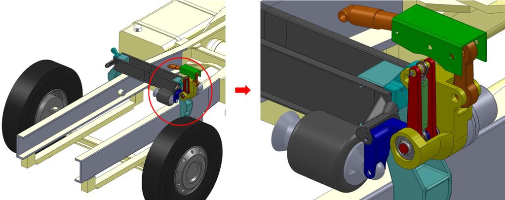 CHAPTER 5- MECHANICAL DESIGN (it connects the wishbone to the cabin attachment point). In Figure-66, a solution for the rear system is presented. V x Figure-66: Solution for the rear cabin suspension.