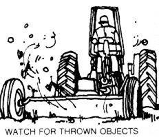 Thrown Object Hazards Operators should check areas where grass and weeds are high enough to hide debris that could be struck and thrown.