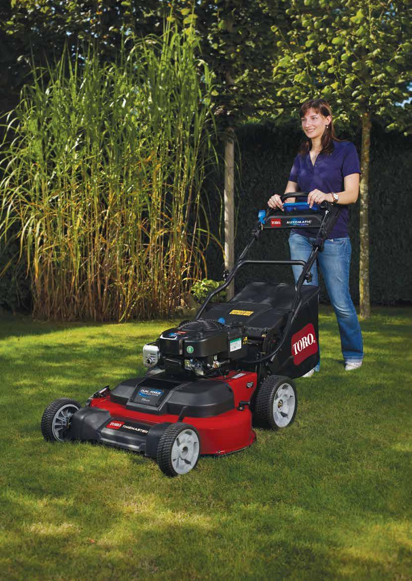 TIMEMASTER DUAL-FORCE CUTTING SYSTEM Chops clippings repeatedly into tiny bits and forces them back into the turf where they decompose quickly and