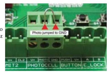 Temporary Safety Jumpers & Dip Switch Settings If you are not using a safety device like a photo eye or safety loop, the Photocell terminal must remain jumped to the GND terminal.