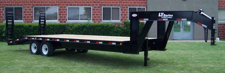 H&H LT Series Hi-Deck Trailer Standard Frame Features 12 14lb/ft I-beam frame and neck. Single 12000lb dropleg jack with spring retractable foot.