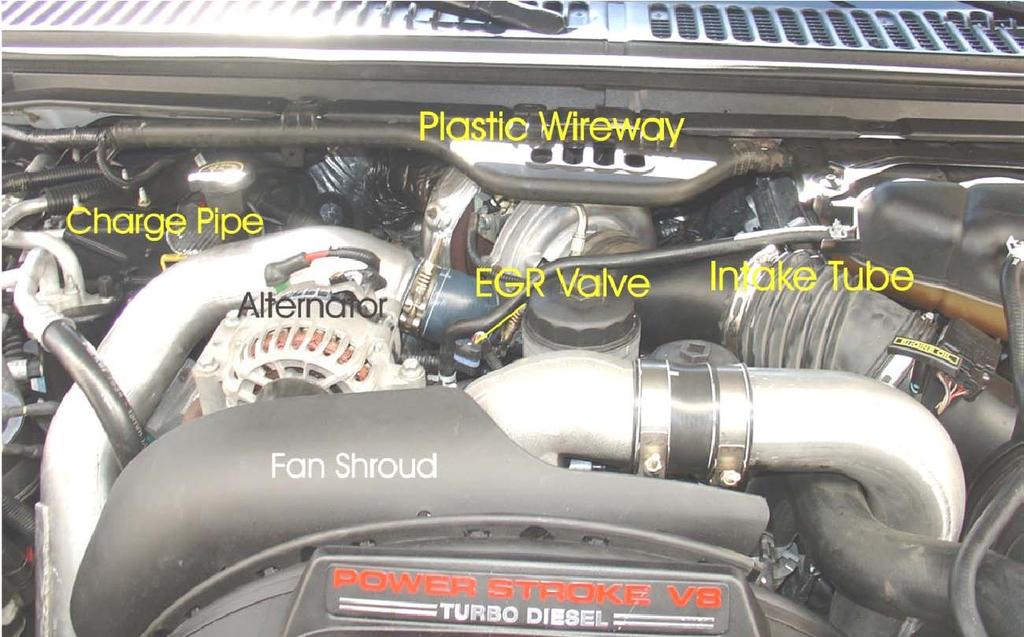 clips for plastic wire way located above turbo.