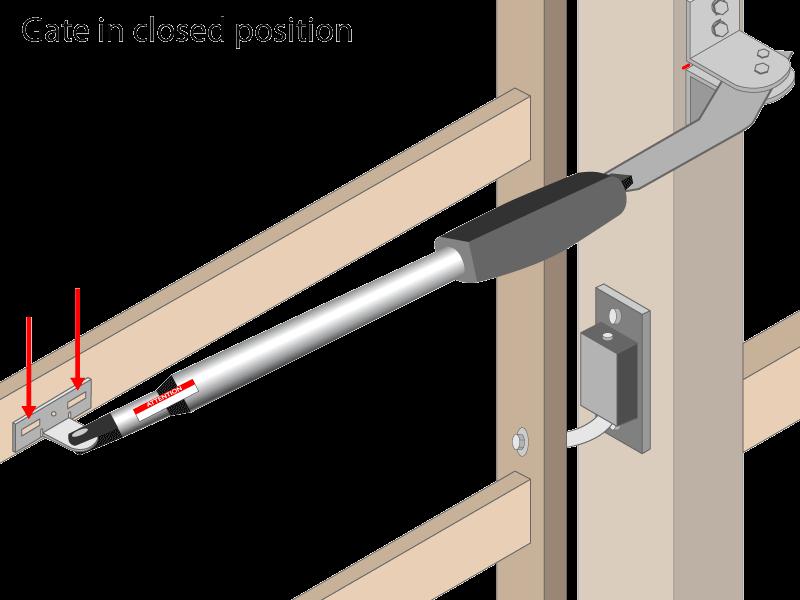 Prior to drilling the holes for your gate bracket, place a level on the shaft of the gate opener to check levelness.