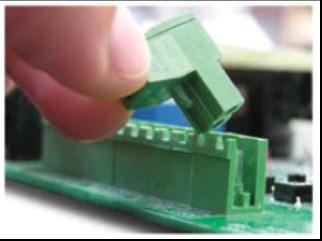 Wire the Operator Arm(s) to the Control Board The green terminal strips on the control board are easily removed for