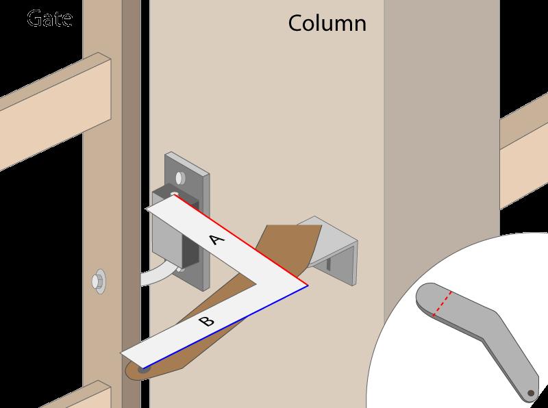 Place a level on the bottom of a suitable cross member for the mounting the gate opener (minimum 1 foot off ground level) to the gate. Mark the post with a line at this level. 3.