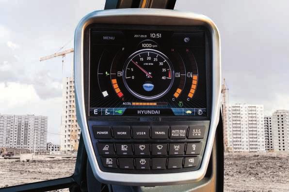 INFOTAINMENT FRONTIER Enhanced Instrument Panel for Easier Monitoring Many electronic functions are concentrated on the most convenient spot for operators to ensure work efficiency.