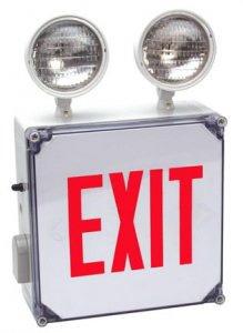 LED EXIT & EMERGENCY LIGHTING I COMBINATION DIECAST ALUMINUM location :: High-impact thermo-plastic LED exit and emergency light :: Even illumination across the face without LED imaging ::
