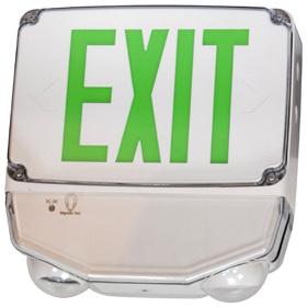 included :: ETL-listed for wet locations, meets UL924, NFPA 101 Life Safety Code WET LOCATION COMBINATION EXIT SIGN & EMERGENCY LETTERS NUMBER OF VOLTAGE BATTERY CUSTOMIZE XT-CWP-RG-EM XT-CWP-GG-EM