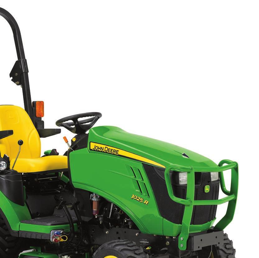 Start with the power. The new 1025R has a 17.8 kw, three-cylinder diesel engine, and a hydrostatic transmission. Plus, both four-wheel drive (4WD) and power steering are standard equipment.