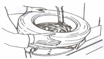 4.2.1 Clean the dirt and rust from the rim and position on the turntable. Secure rim to turntable using the clamps. 4.2.2 Spread the lubrication liquid or soap liquid around the lip of tire.