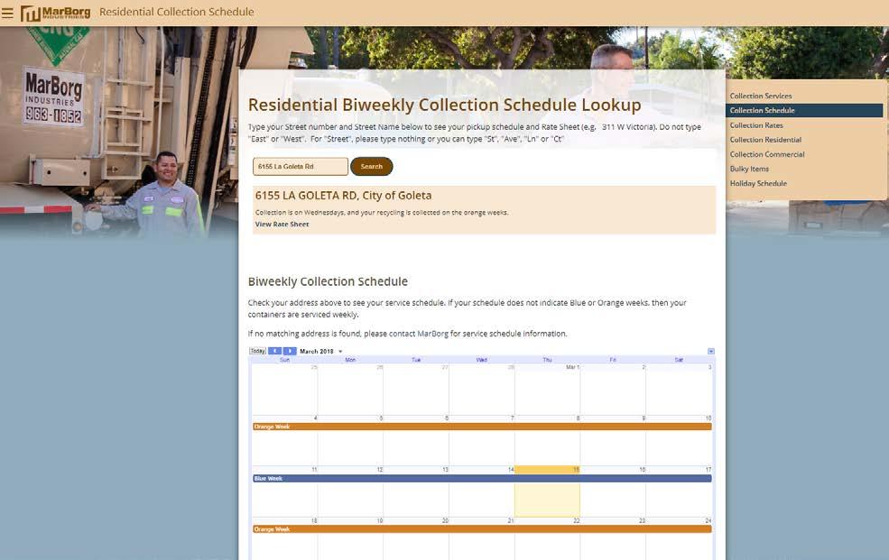 A significant new feature on MarBorg s website allows residential customers to look up their service day, both the weekday and their biweekly recycling week.