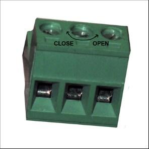 Take the terminal block off of the control board to insert wires. Hold with screw terminals facing upward.