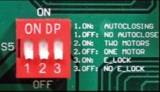 ON: Auto-Close on (the gate will re-close from the open position after a time set in the programming section) OFF: Auto-Close off 2.