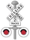 Railroad Crossing: Advance warning signs are placed before a railroad crossing. These signs warn you to look, listen, slow down and be prepared to stop for trains or any vehicles using the rails.