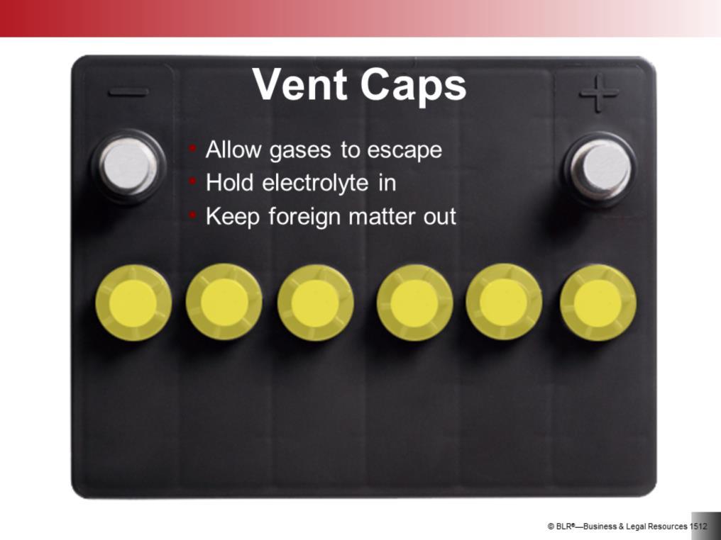 Vent caps are a very important part of batteries. Each cell has a vent cap, which allows gases produced during charging to escape.