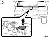 Theft deterrent system 2. In front of the vehicle, pull up the auxiliary catch lever and lift the hood. 3.