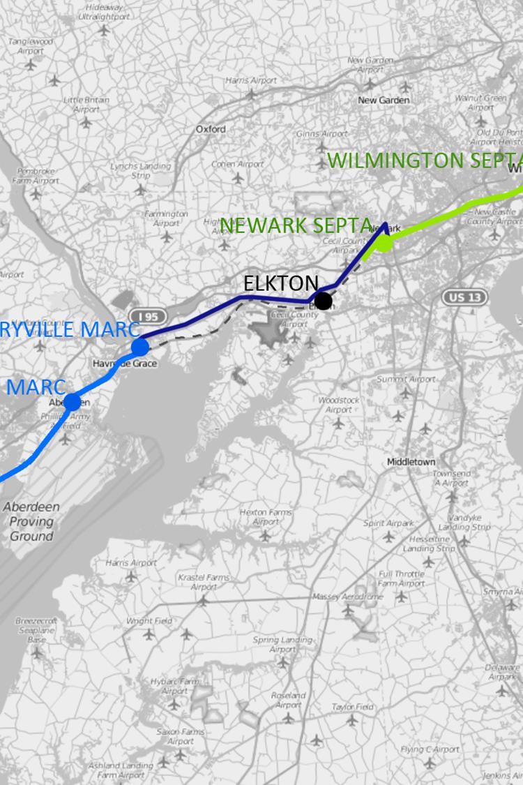 Short-Term Solution MARC Penn Line terminates in Perryville, Maryland SEPTA Wilmington/Newark Regional Rail Line terminates in Newark, Delaware Cecil Transit of Cecil County,