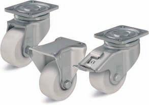 Pressed steel compact castors, heavy duty brackets, with top plate fitting 280-700 kg LH/BH-bracket series: Made of heavy pressed steel, swivel bracket with heavy fork and top plate, very strong