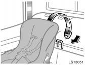 Using a top strap (double cab models) LS13076a Routing device LS13077a LS13051 2. Fix the child restraint system with the seat belt.