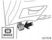 Parking brake Pedal type Lever type LS17018 LS17019 When parking, firmly apply the parking brake to avoid inadvertent creeping. Pedal type To set: Fully depress the parking brake pedal.