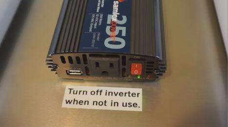 Inverter. The inverter converts current from 12v DC to 120v AC (or 220 AC). The inverter draws about 0.1 A without any load on it.
