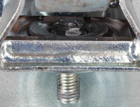 If the castor is in sound condition, free from distortion then it may be adequate to only replace the main fixing bolt with one of a higher tensile strength, along with a spacer washer that enables a