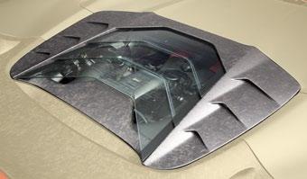 stand, body cover with integrated rear decklid spoiler Engine bonnet for spider with glass panels, with logo