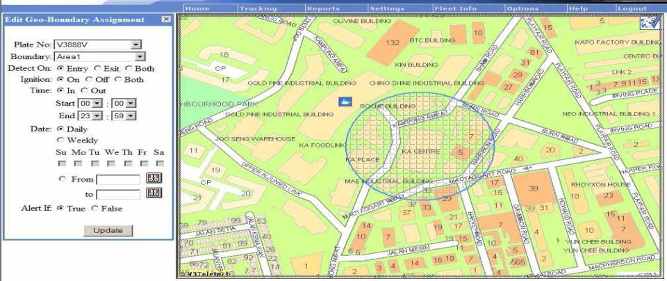 Example of GPS Tracking Geo-boundary is an area on a map, which the user can draw on the tracking map User can choose to