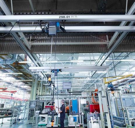 Always the right configuration Monorail tracks to connect workplaces Single and double-girder cranes for area-serving transport requirements or for complex handling systems, such as in series
