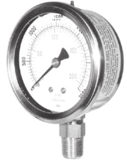 Pressure Gauges Liquid Filled Pressure Gauges - high quality construction, dampened movement, accurate readings Bottom Stem Series Features: - Glycerine Filled (available Dry - consult factory) -